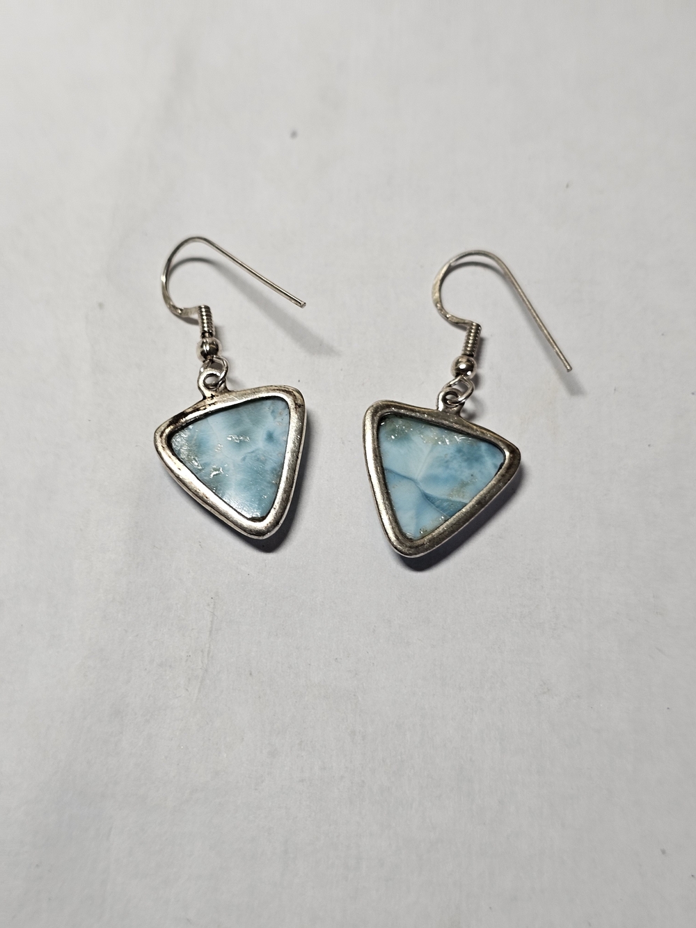 Blue Larimar Triangle Drop Earrings Sterling Silver 925 - Picture 2 of 4
